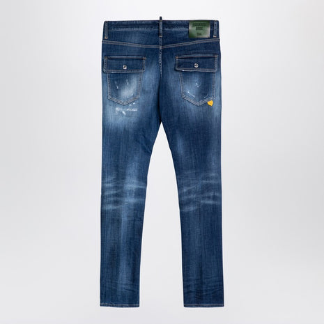 Dsquared2 Navy Blue Washed Denim Jeans With Wear