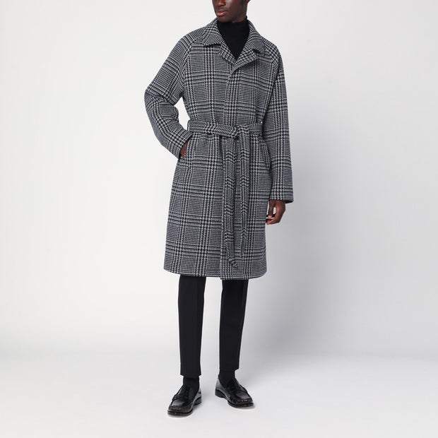 Tagliatore Black And Blue Coat With Belt