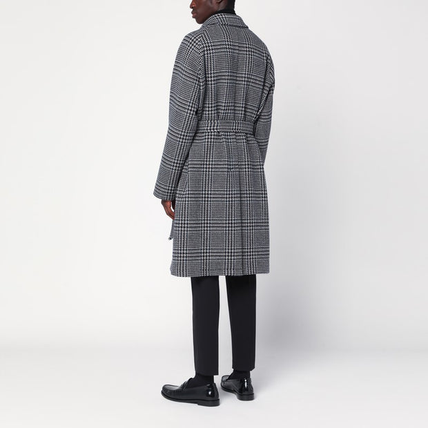 Tagliatore Black And Blue Coat With Belt