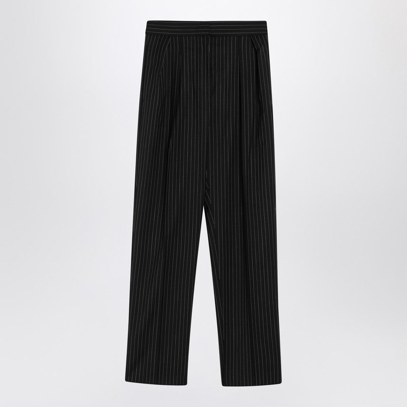 Max Mara Black Pinstriped Wool Trousers