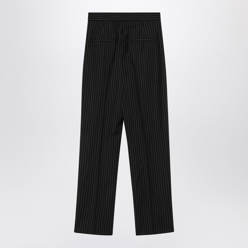 Max Mara Black Pinstriped Wool Trousers