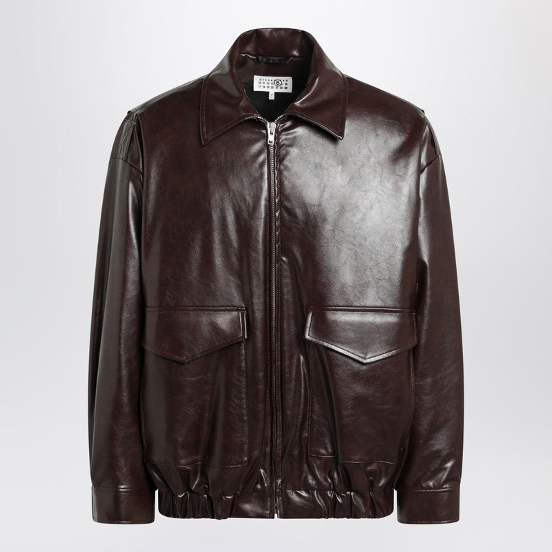MM6 Maison Margiela Burgundy Faux Leather Zip Bomber