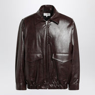 MM6 Maison Margiela Burgundy Faux Leather Zip Bomber