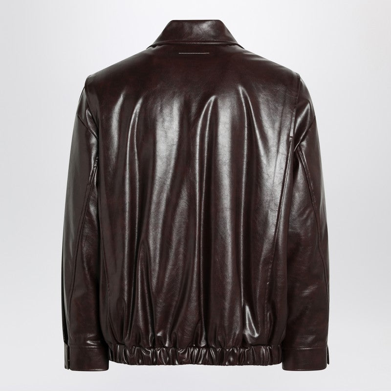 MM6 Maison Margiela Burgundy Faux Leather Zip Bomber