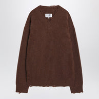 MM6 Maison Margiela Distressed Brown Wool-blend Sweater