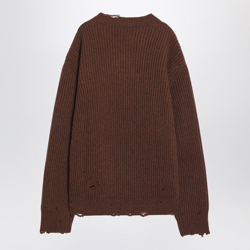 MM6 Maison Margiela Distressed Brown Wool-blend Sweater