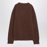 MM6 Maison Margiela Distressed Brown Wool-blend Sweater