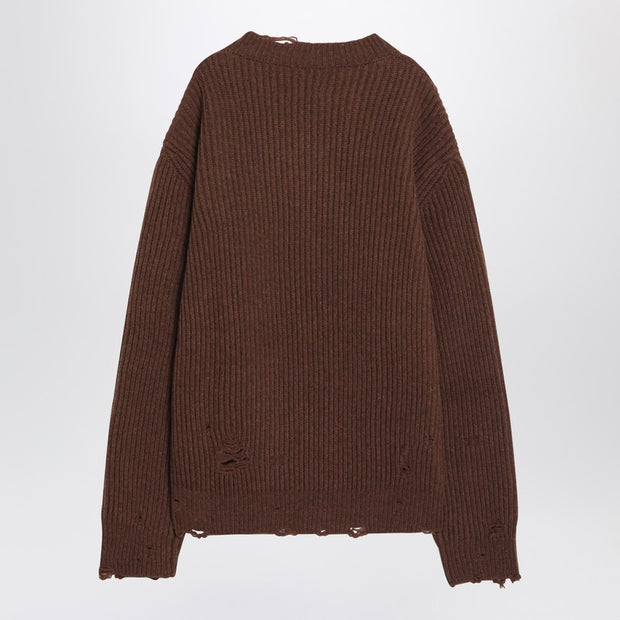 MM6 Maison Margiela Distressed Brown Wool-blend Sweater
