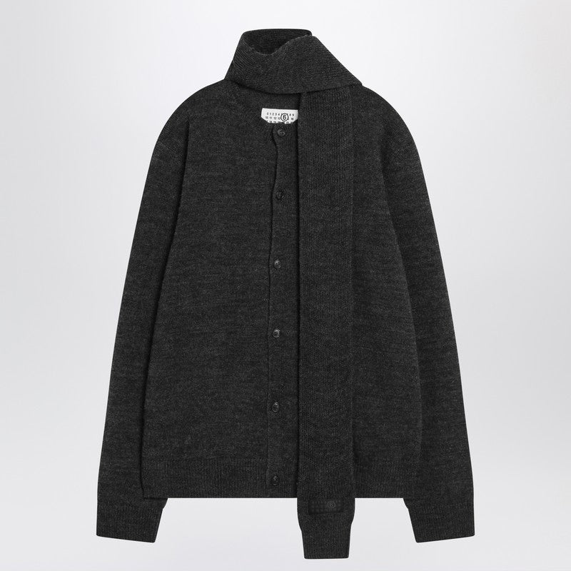 MM6 Maison Margiela Grey Wool-blend Cardigan With Scarf