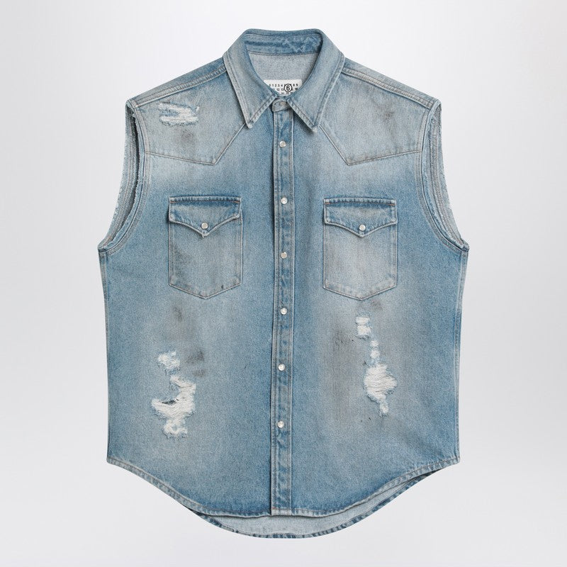 MM6 Maison Margiela Faded Blue Vest With Rips