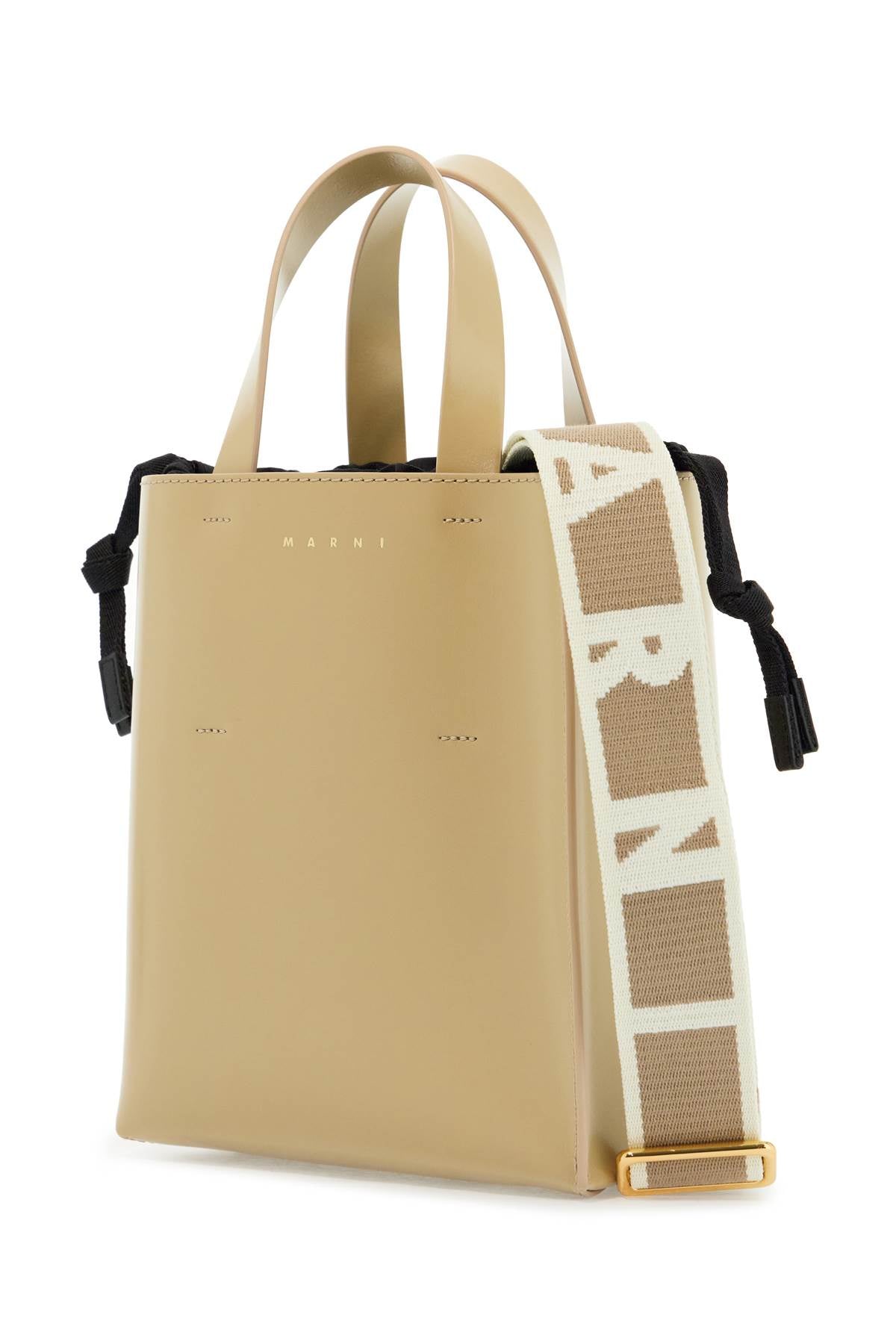 Marni Beige Leather Shopping Bag With Short Handles Snd Shoulder Strap