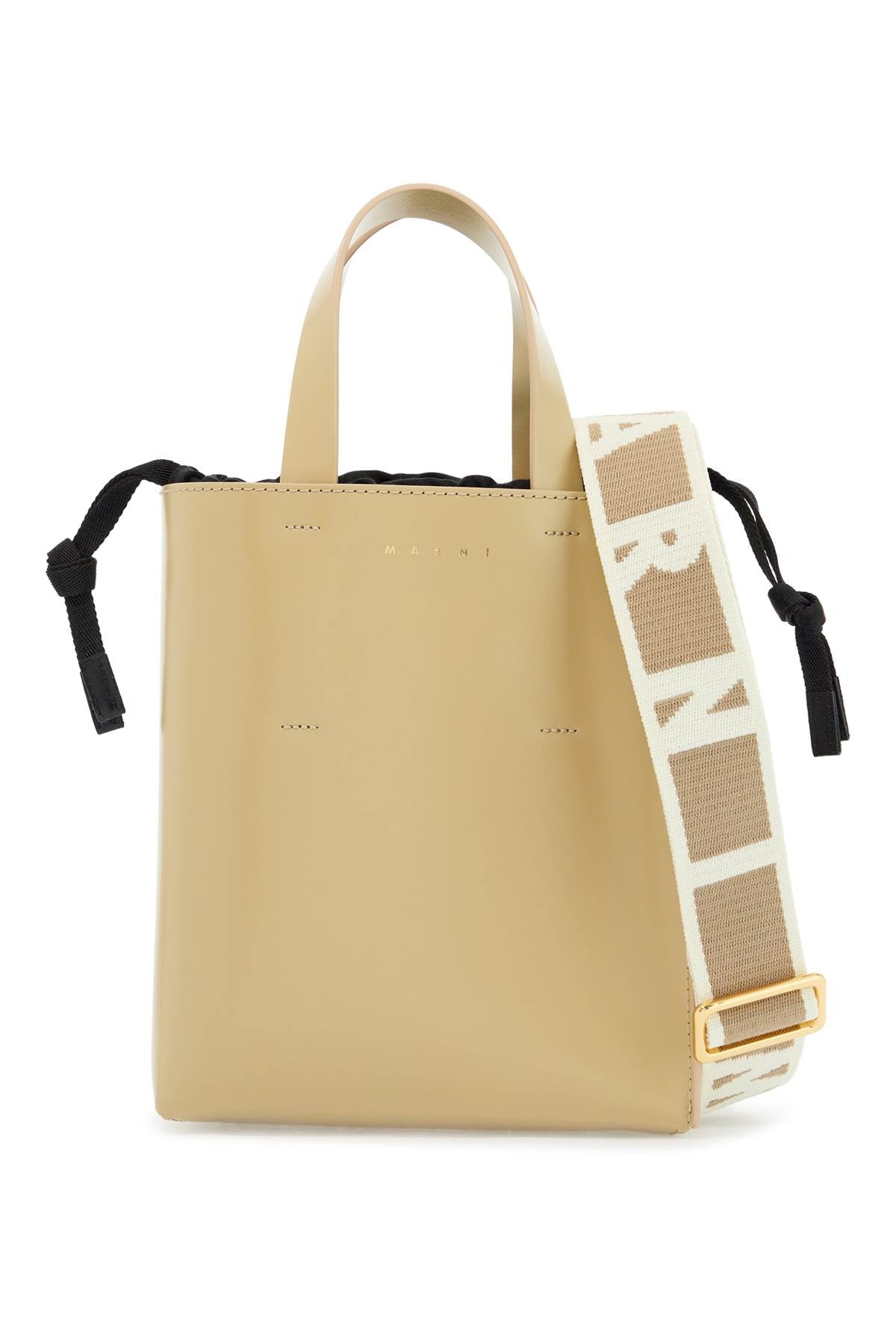 Marni Beige Leather Shopping Bag With Short Handles Snd Shoulder Strap