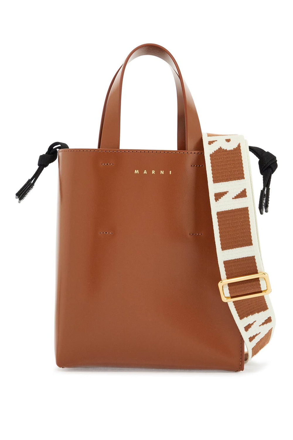 Marni Brown Calf Leather Shopping Bag With Minimalist Design And Shoulder Strap