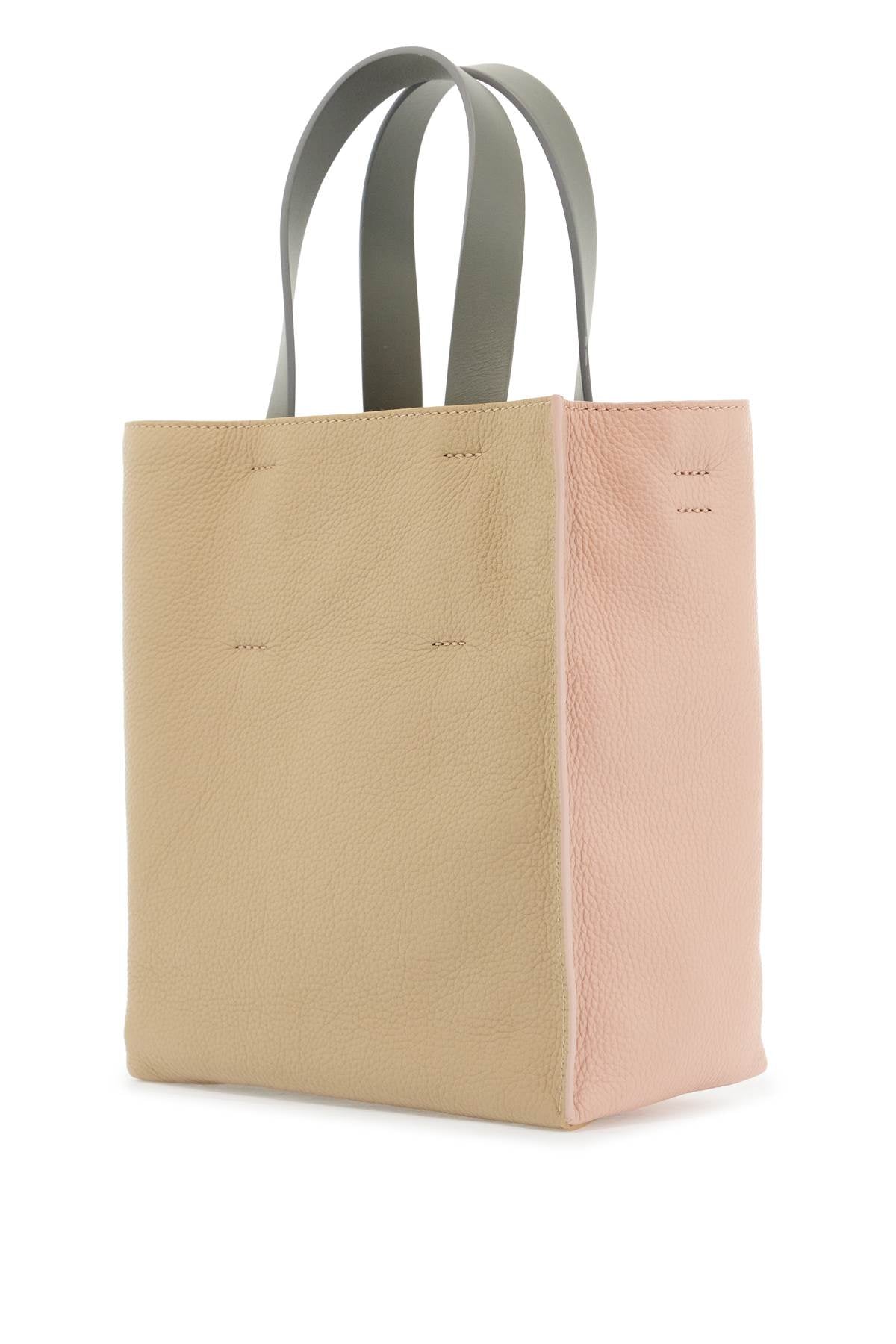 Marni Pink And Beige Calfskin Shopping Bag With Grey Handles