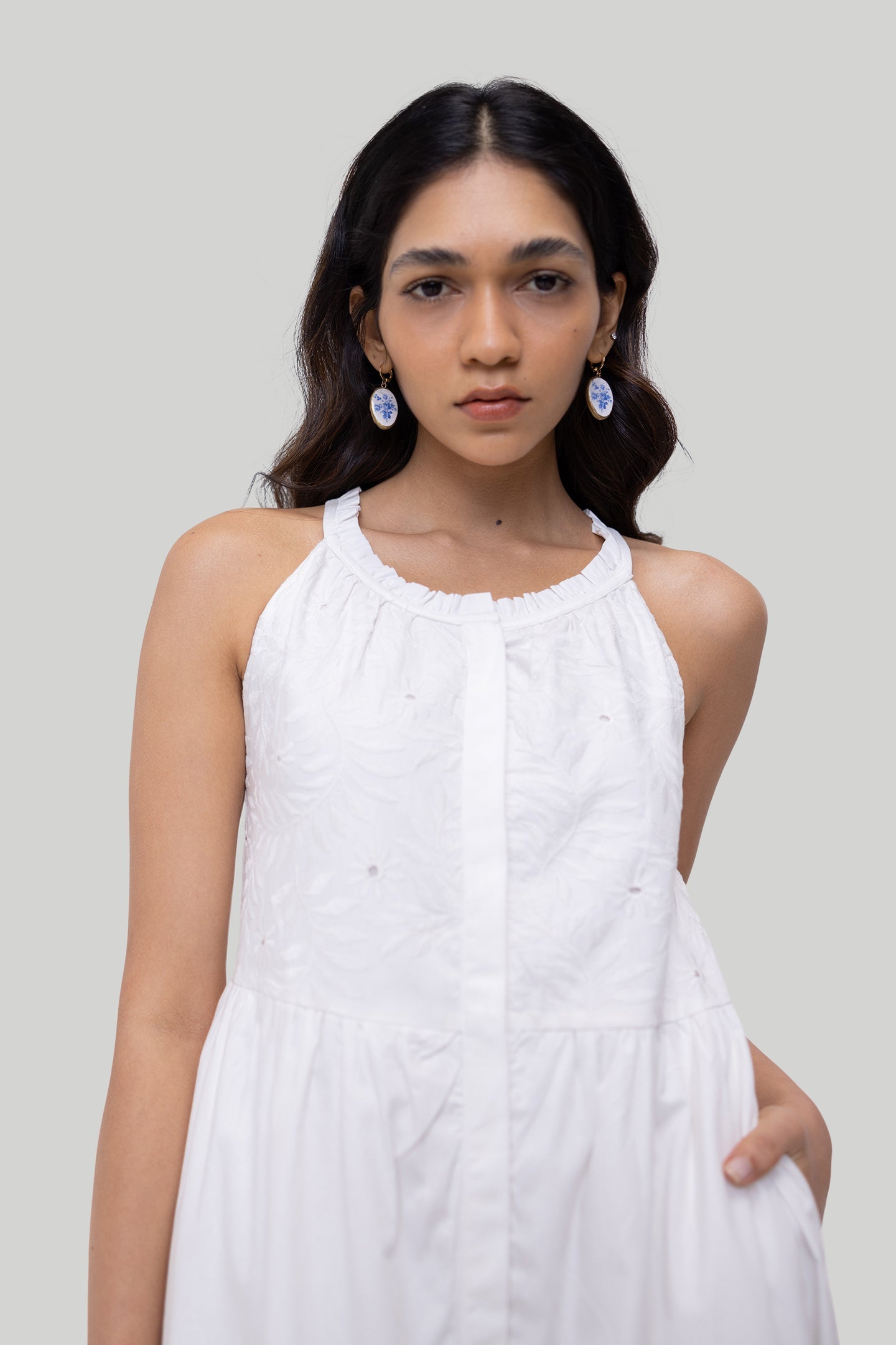 Reistor Sleeveless embroidered tiered maxi dress