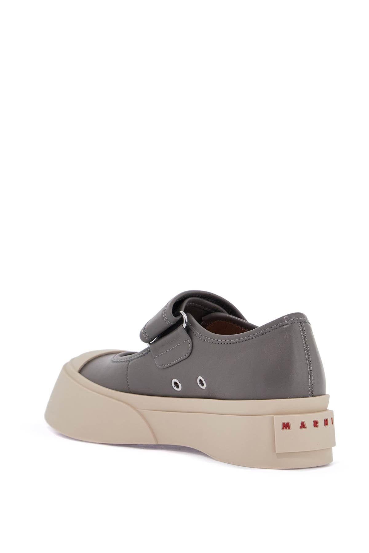 Marni Grey Calfskin Low-Top Sneakers With Hook-And-Loop Closure