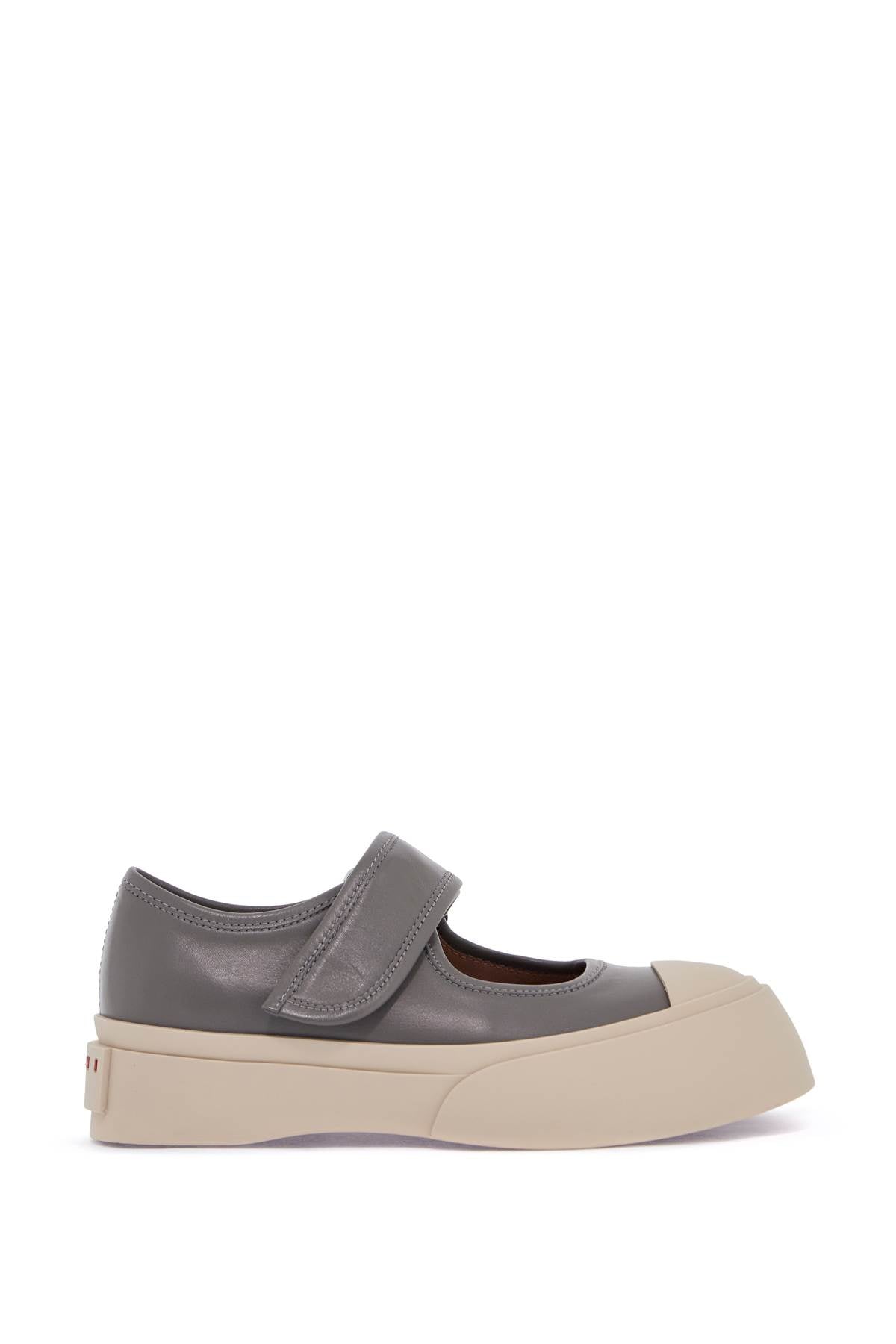 Marni Grey Calfskin Low-Top Sneakers With Hook-And-Loop Closure