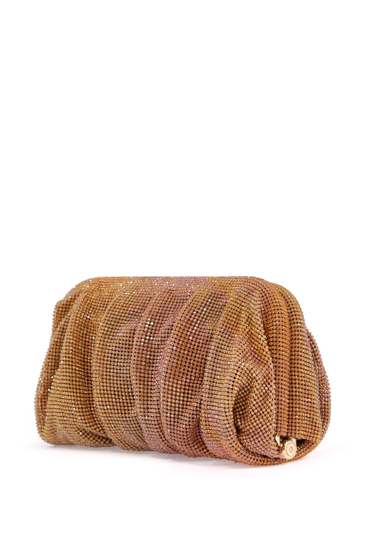 Benedetta Bruzziches Venus La Grande Gold Pleated Rhinestone Mesh Clutch