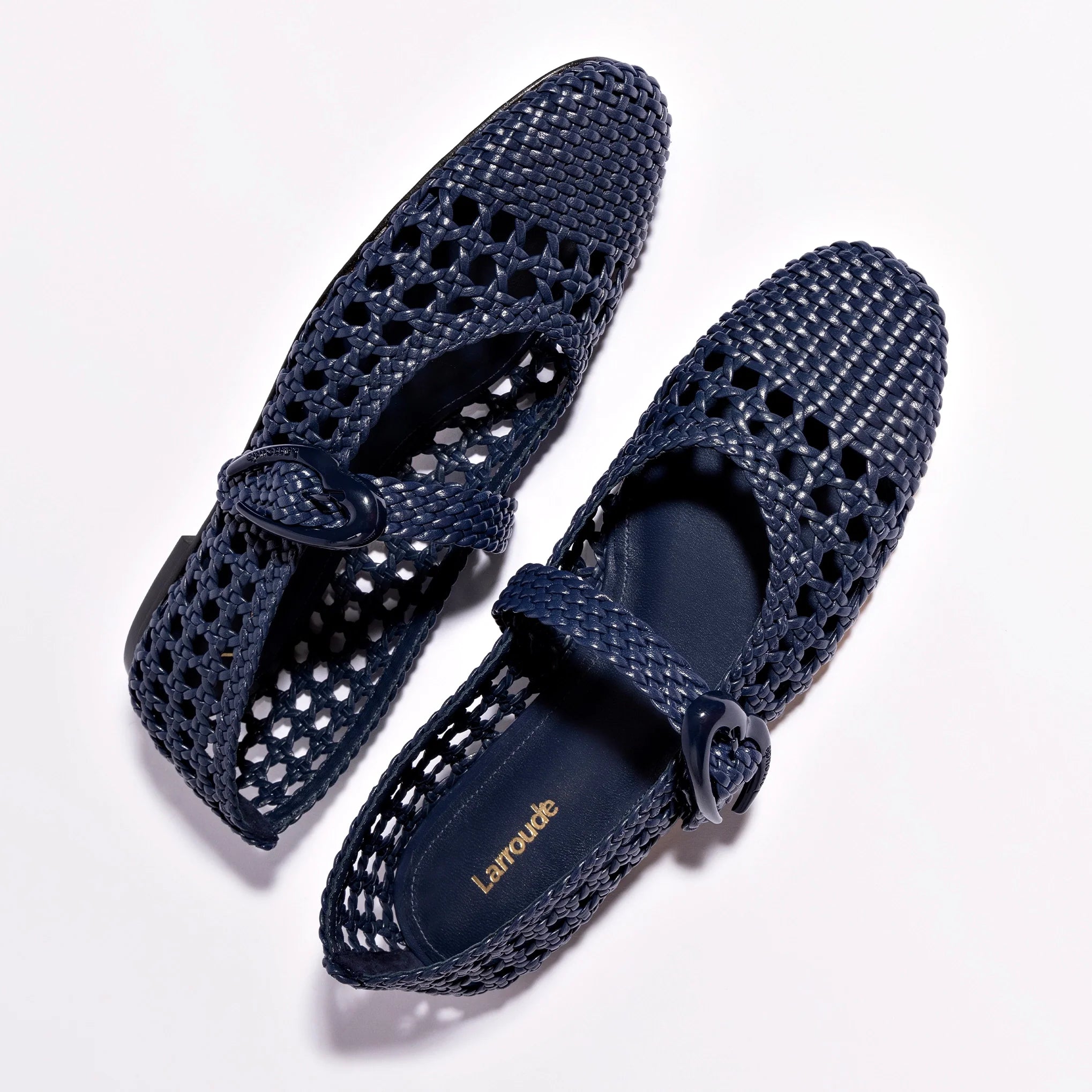 Larroude Verona Macrame Ballet Flat In Navy Leather