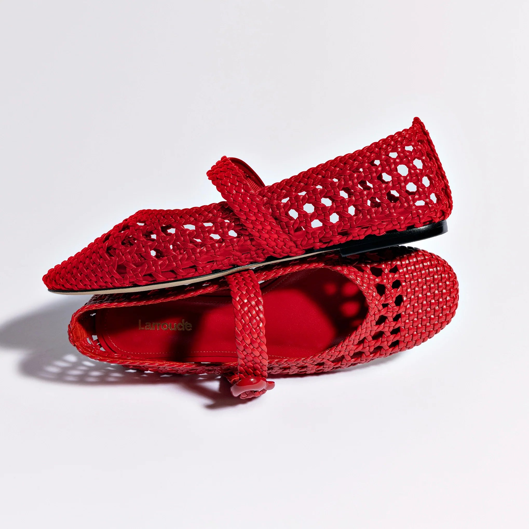 Larroude Verona Macrame Ballet Flat In Scarlet Leather