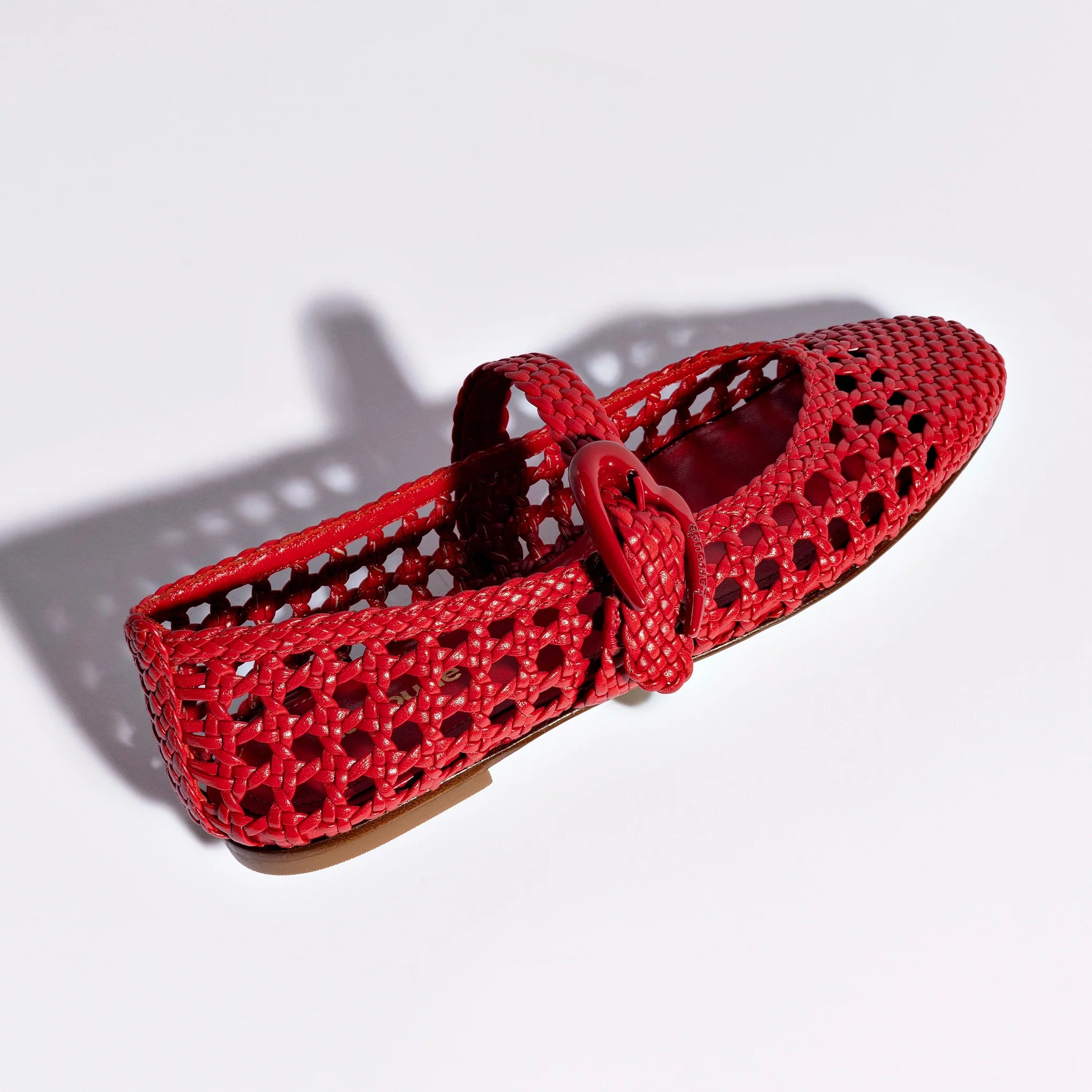 Larroude Verona Macrame Ballet Flat In Scarlet Leather