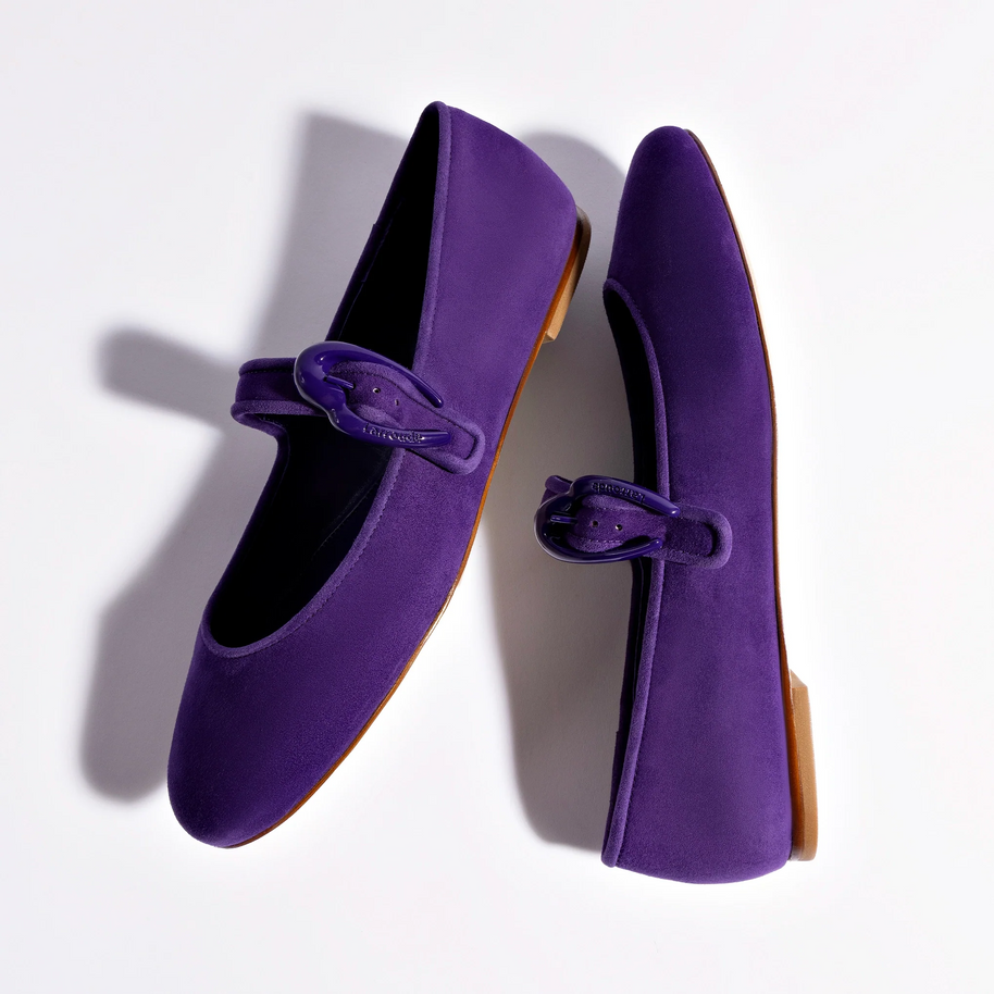 Larroude Verona Ballet Flat In Eggplant Suede
