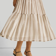 Reistor Strappy Tiered Maxi Dress in Beige Stripes