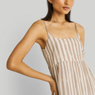 Reistor Strappy Tiered Maxi Dress in Beige Stripes