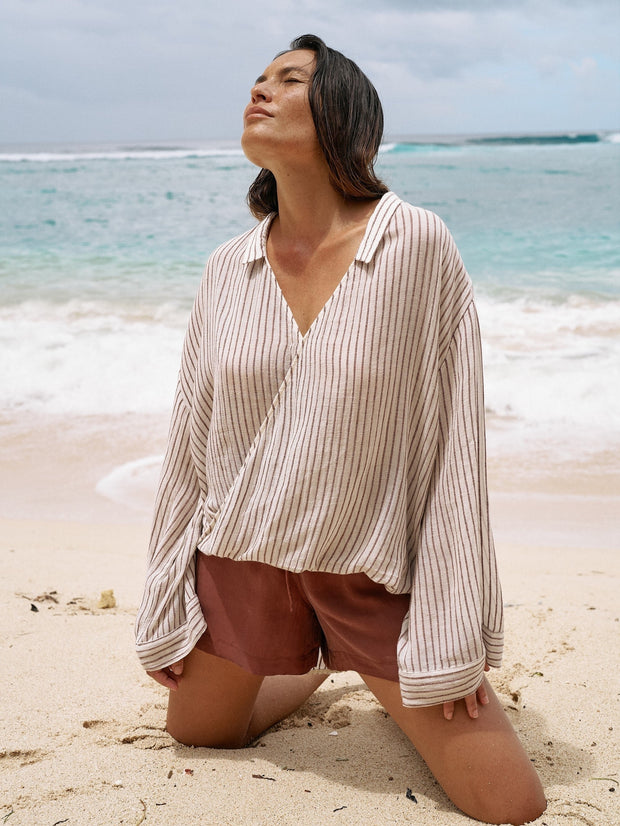 The Handloom Sade Top - Burgundy Stripes