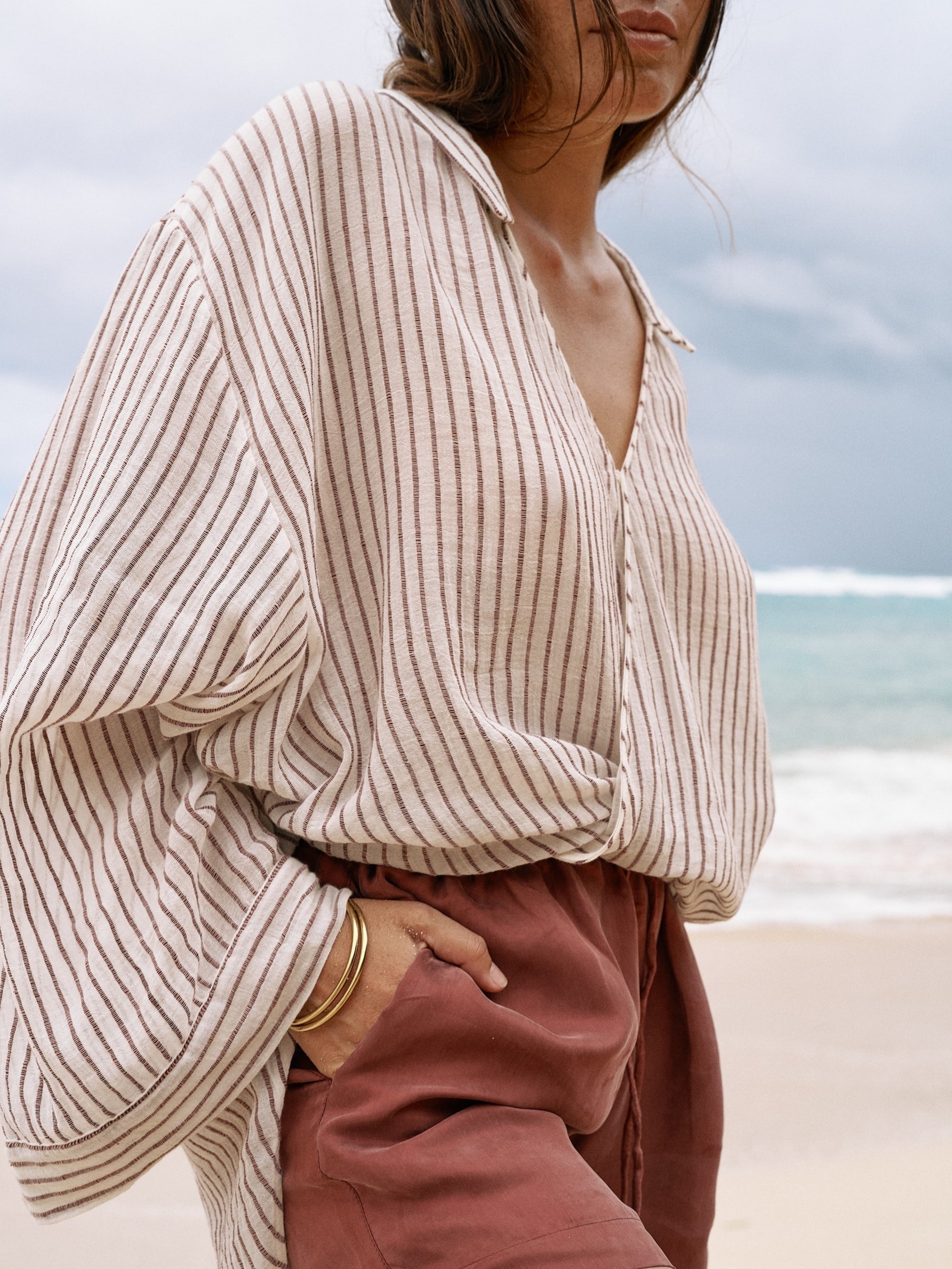 The Handloom Sade Top - Burgundy Stripes