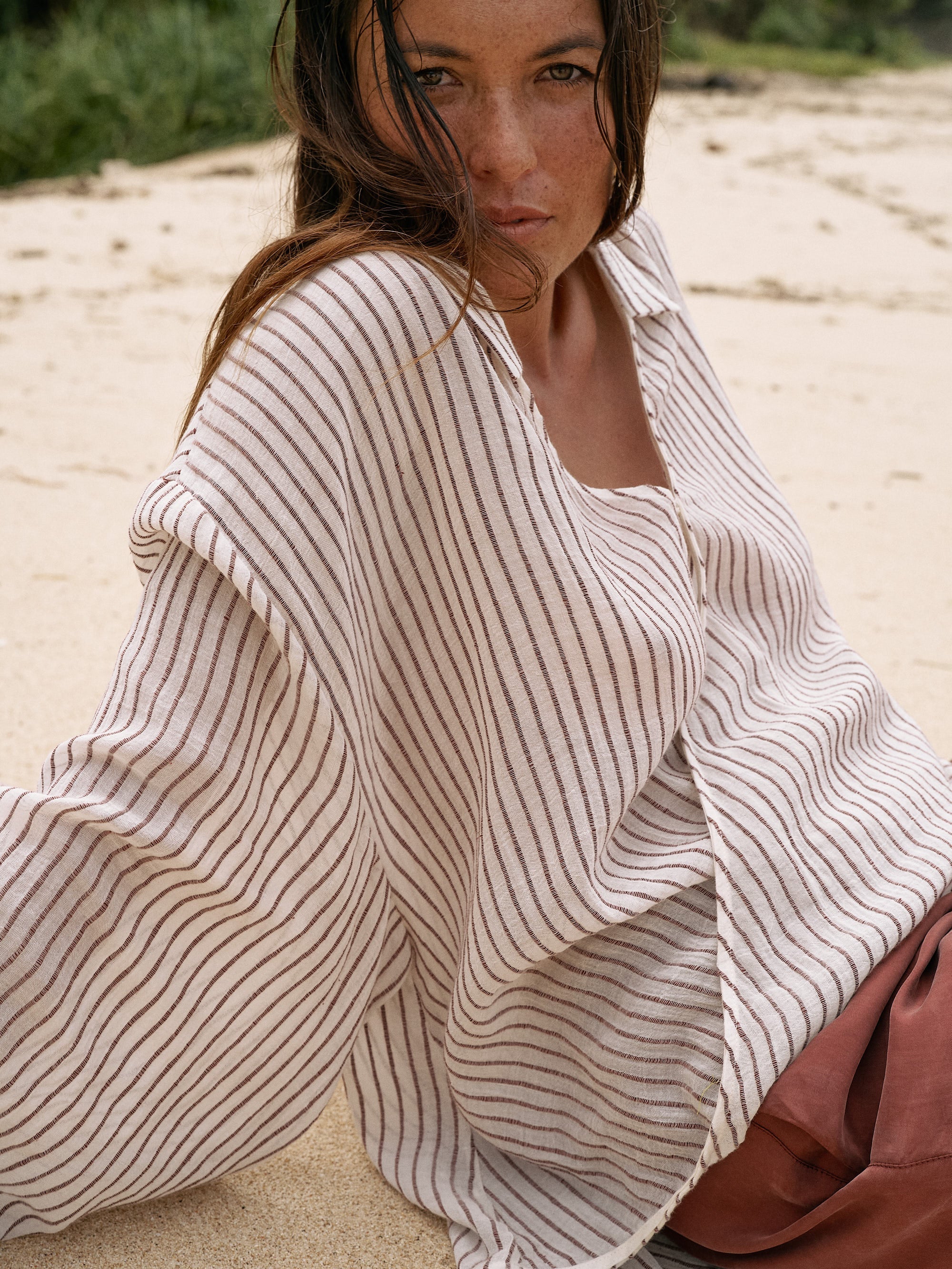 The Handloom Sade Top - Burgundy Stripes