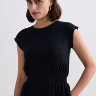 Reistor Short Dress With Smocking Side Detail in Black