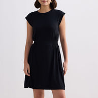 Reistor Short Dress With Smocking Side Detail in Black