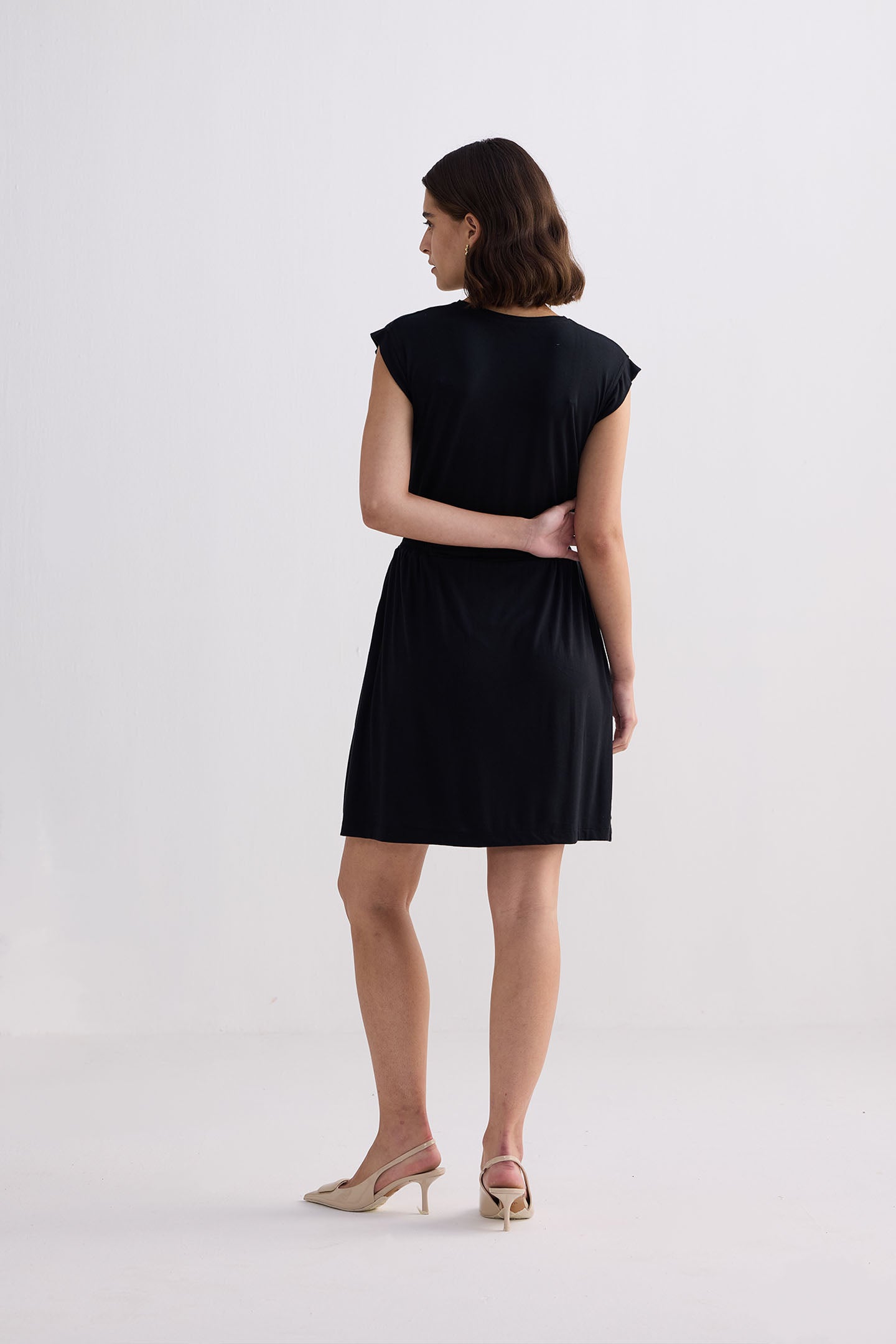 Reistor Short Dress With Smocking Side Detail in Black