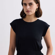 Reistor Short Dress With Smocking Side Detail in Black