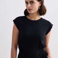 Reistor Short Dress With Smocking Side Detail in Black
