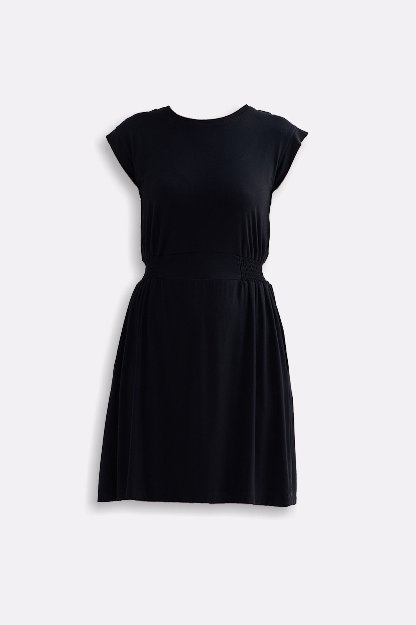 Reistor Short Dress With Smocking Side Detail in Black