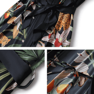 Ulivary Short Kimono Robe Black Leopard