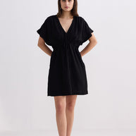 Reistor Short Gathered Dress in Black