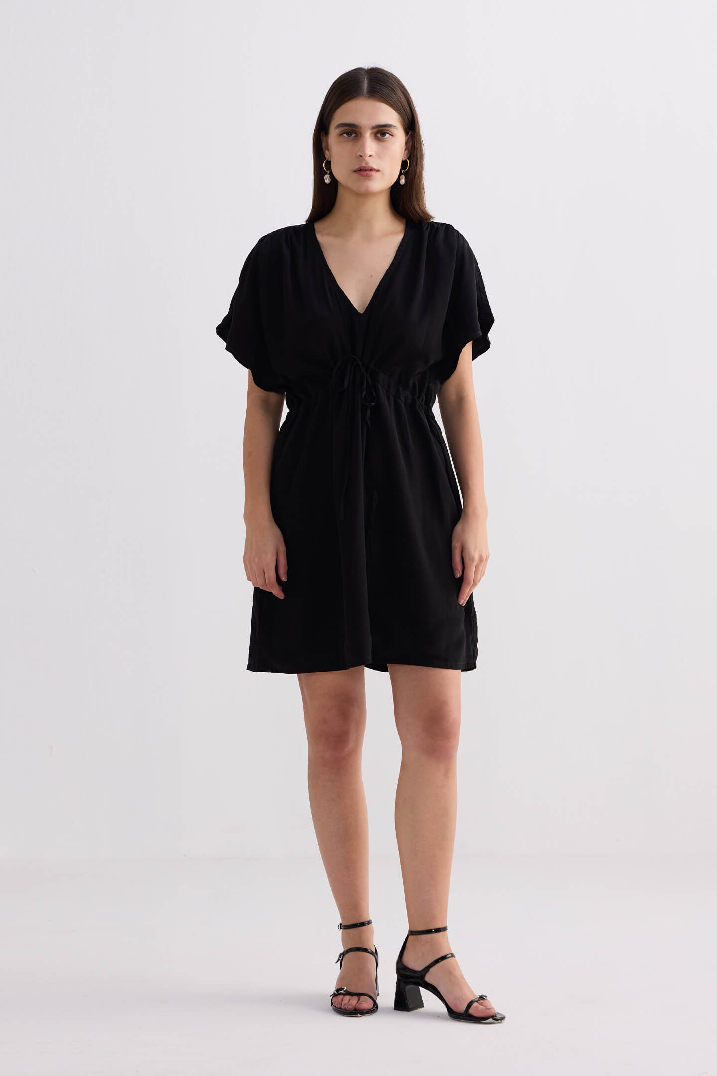Reistor Short Gathered Dress in Black