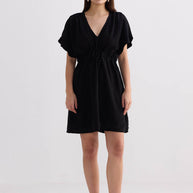 Reistor Short Gathered Dress in Black