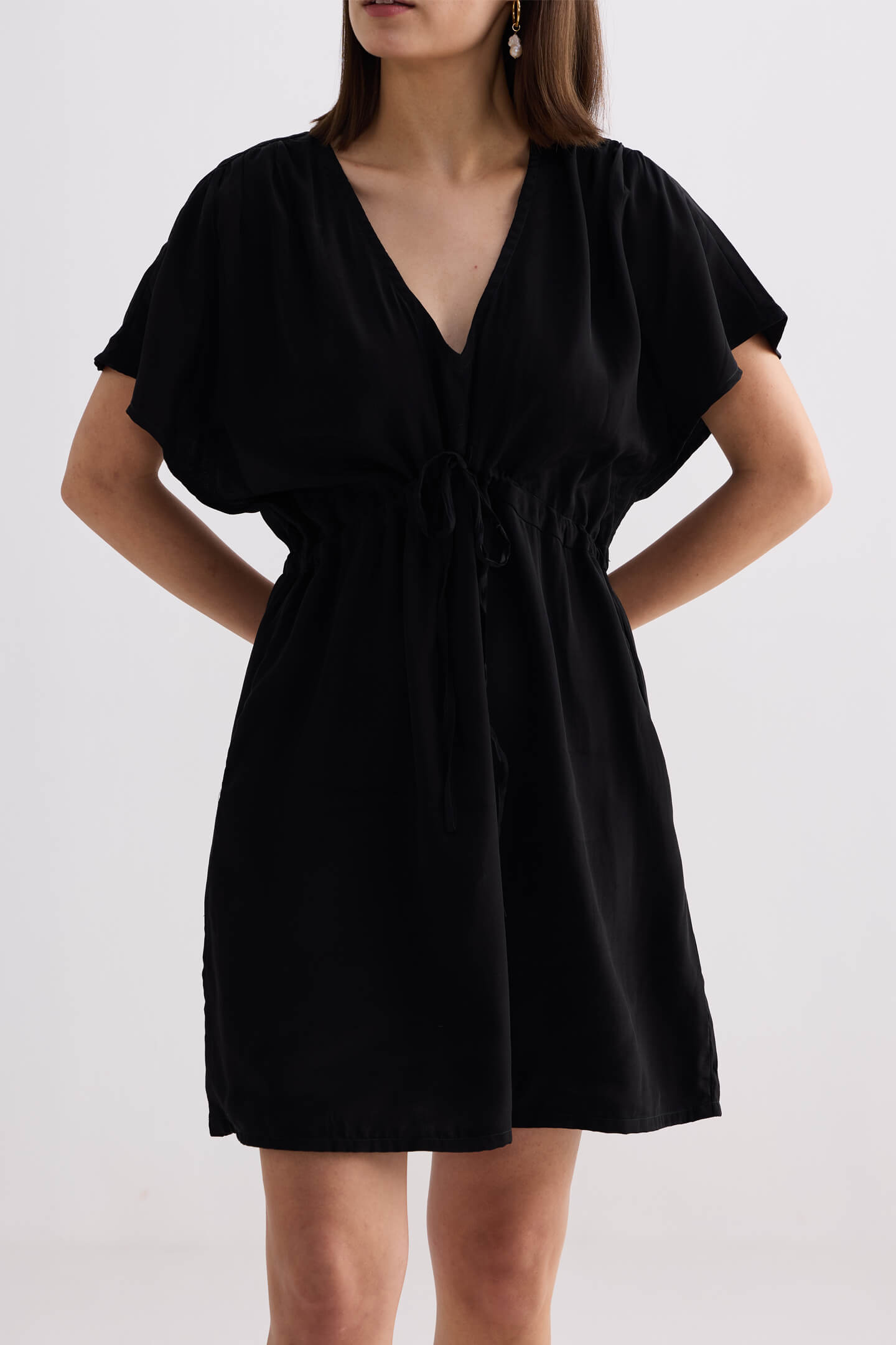 Reistor Short Gathered Dress in Black