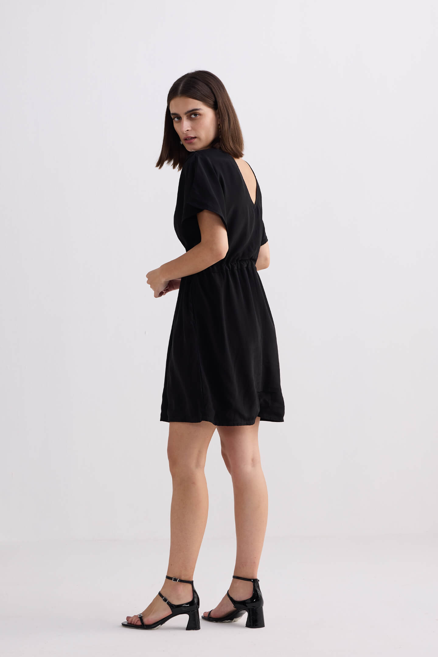 Reistor Short Gathered Dress in Black