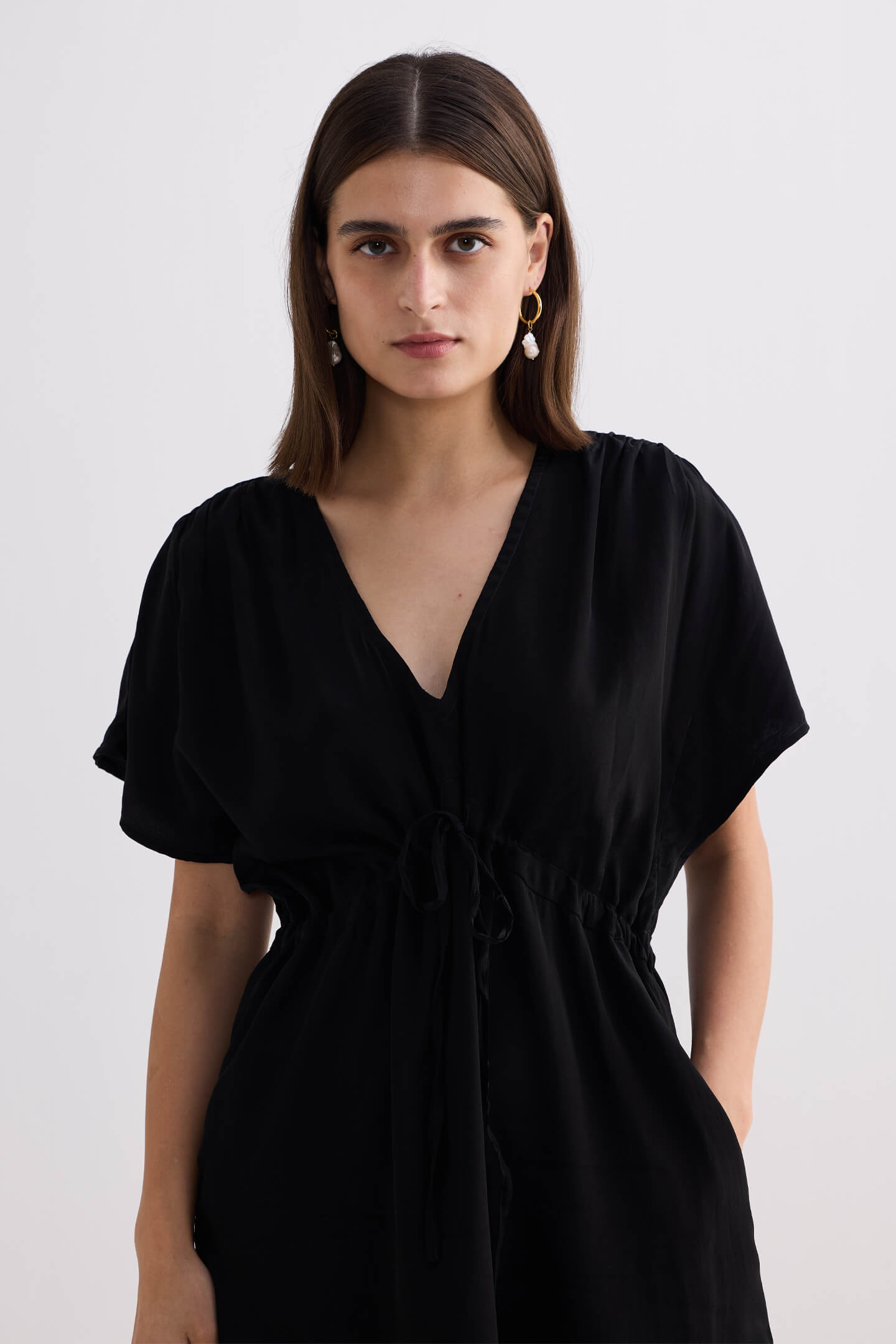 Reistor Short Gathered Dress in Black
