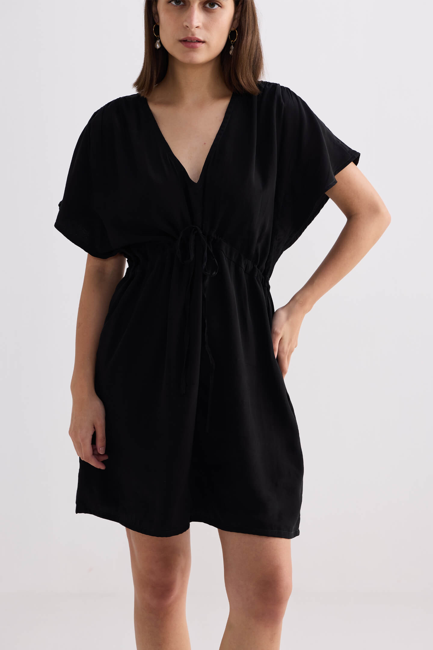 Reistor Short Gathered Dress in Black