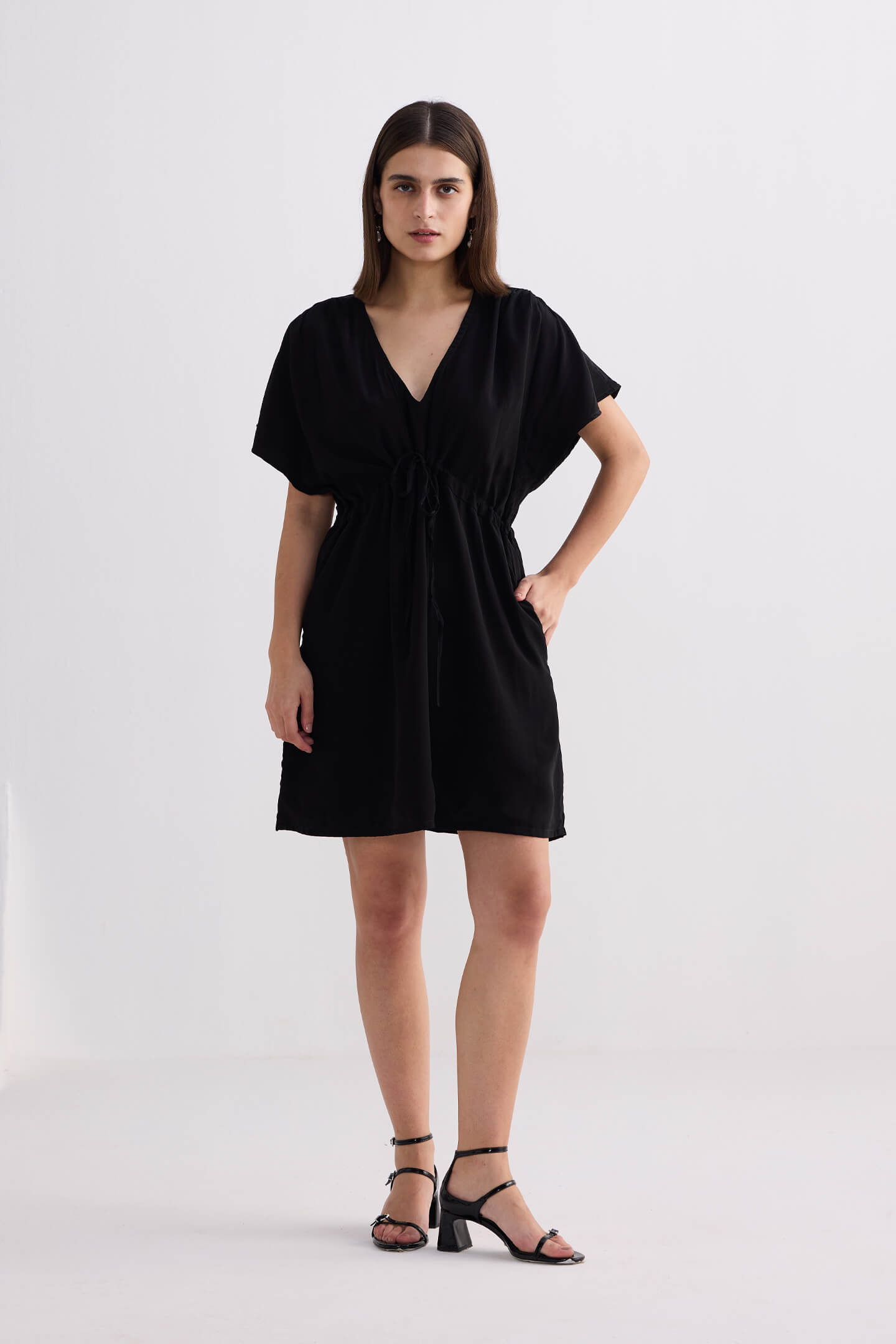 Reistor Short Gathered Dress in Black