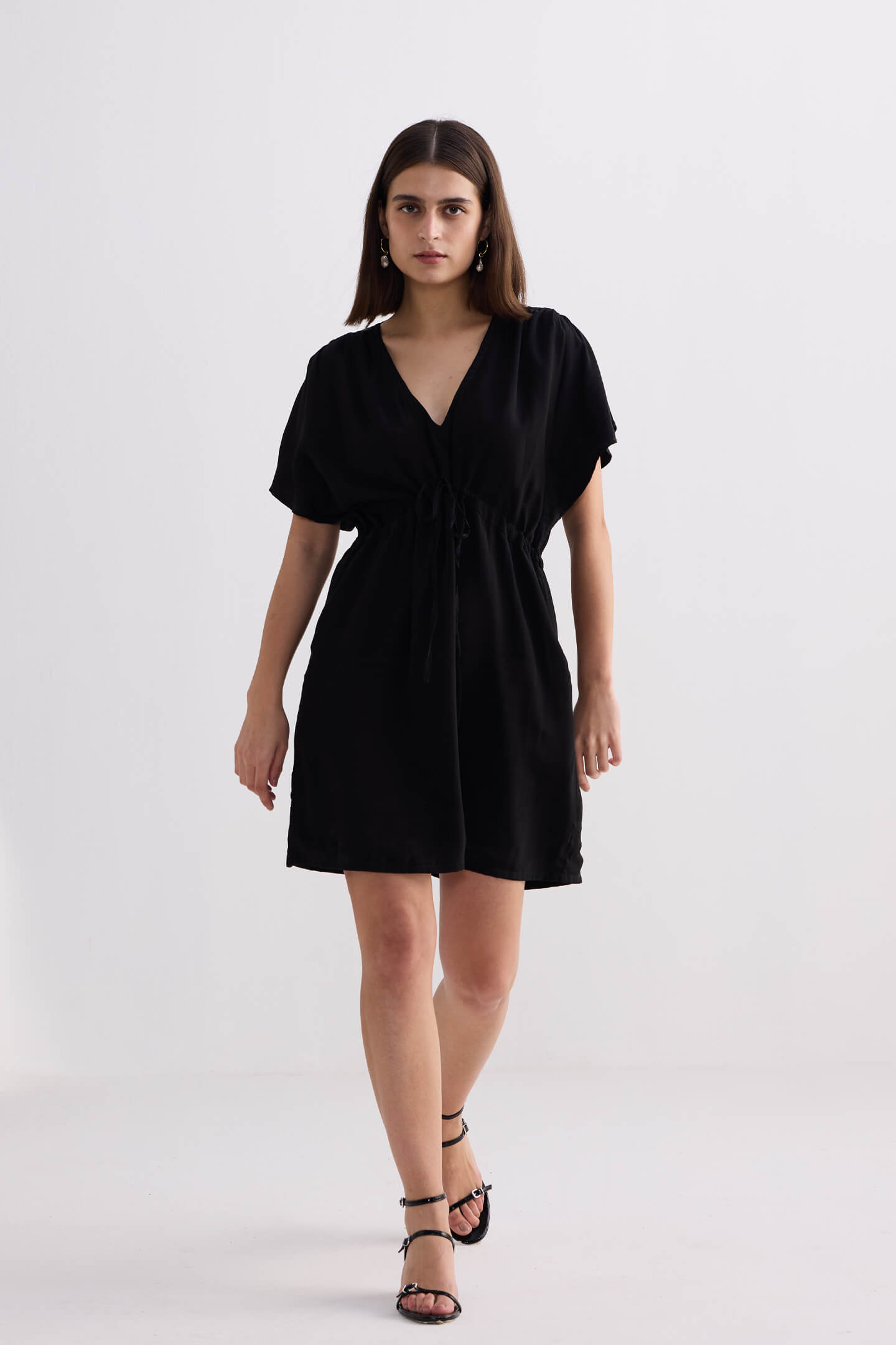 Reistor Short Gathered Dress in Black