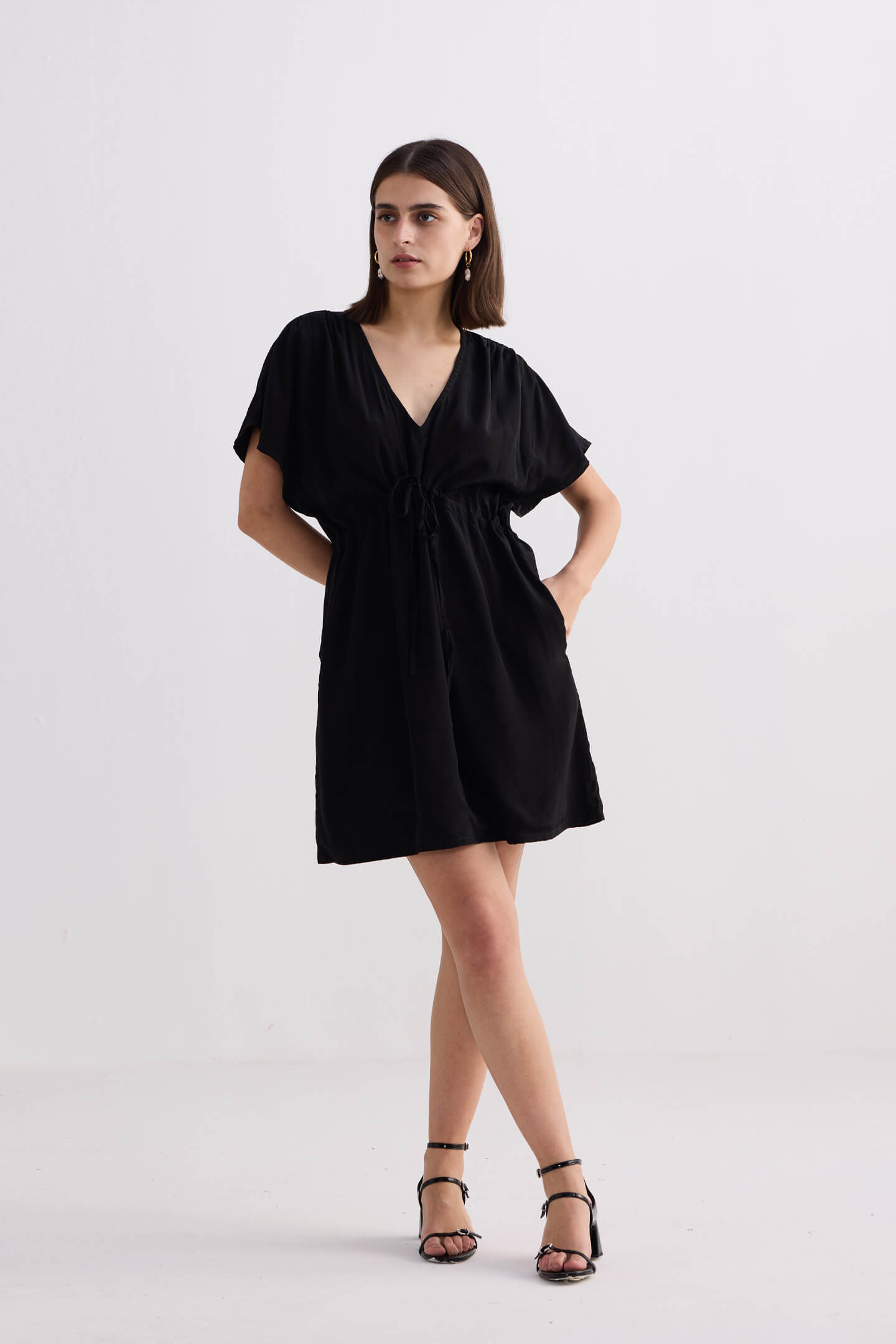 Reistor Short Gathered Dress in Black