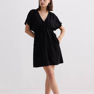 Reistor Short Gathered Dress in Black