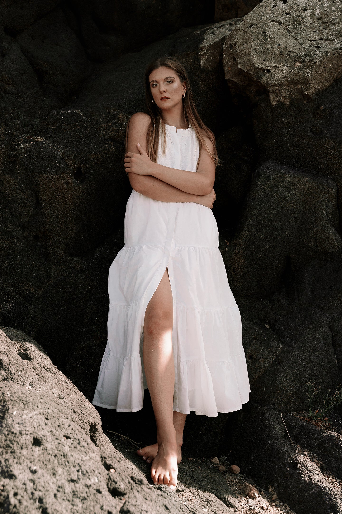 Reistor Sleeveless embroidered tiered maxi dress